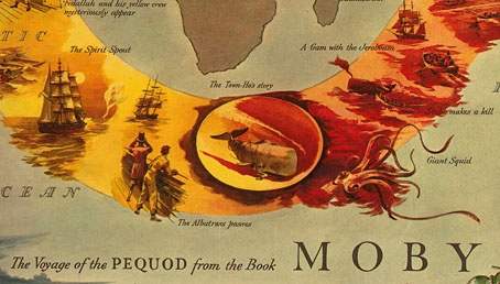 1956 PICTORIAL map Voyage of the Pequod Moby Dick by Herman Melville POSTER 8962 